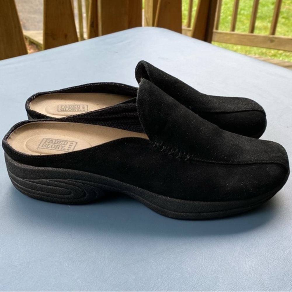 Y2K Faded Glory Shoes Clog Women’s Size 10.5 Black Slip On Leather Vintage